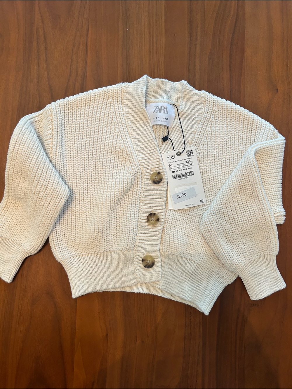 ZARA Kids Cream Cropped Button Knit Cardigan